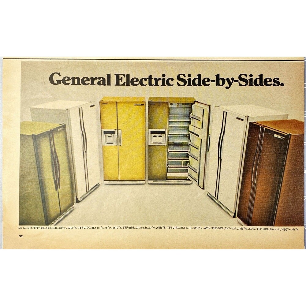General Electric Refrigerators "Side-By-Siders" Vintage Print Ad 1970